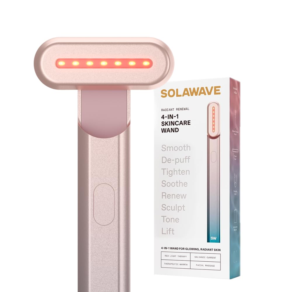 Solawave 4-in-1 Red Light Therapy Wand for Face & Neck | Beauty Device with Galvanic Current, Massager & Warmth | Anti-Aging, Wrinkle Reduction, Skin Tightening, Depuffing & Rejuvenation (Matte Black)