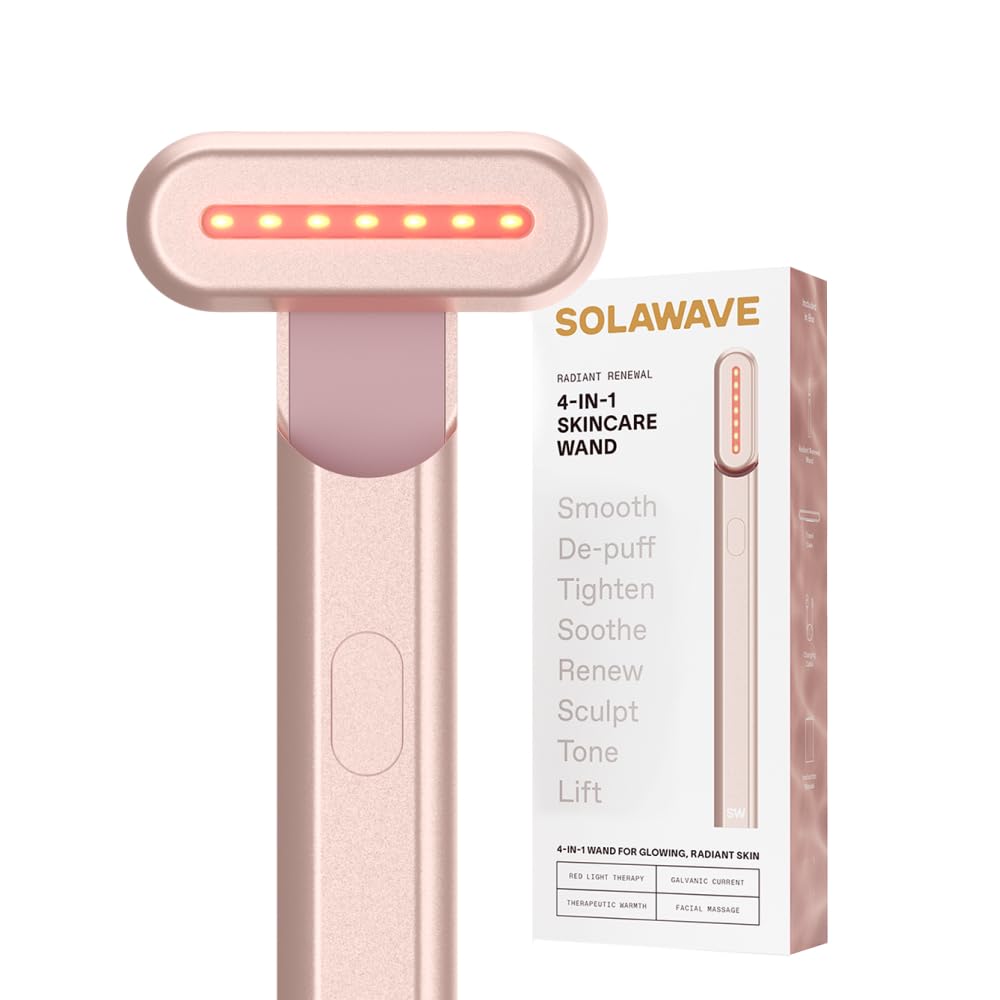 Solawave 4-in-1 Red Light Therapy Wand for Face & Neck | Beauty Device with Galvanic Current, Massager & Warmth | Anti-Aging, Wrinkle Reduction, Skin Tightening, Depuffing & Rejuvenation (Matte Black)