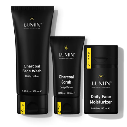 Lumin Skin Care Set Routine for Men - Burnout Buster Trio - Men's Facial Care Kit, Men's Skincare Routine For Dry Skin & Dark Circles, 2 Month Supply