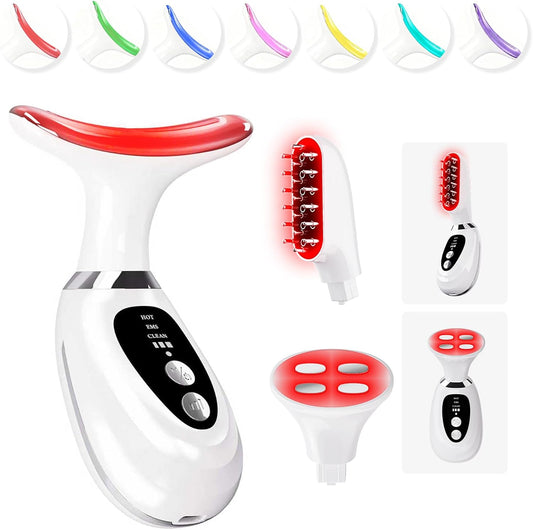 Facial Massager for Neck and Head，7-Color Adjustable LED Lights, Heating and Vibration Functions;Red-Light-Therapy-for-Face Massager Suitable for The Face, Neck, and Scalp，Beauty Gift for Women Men