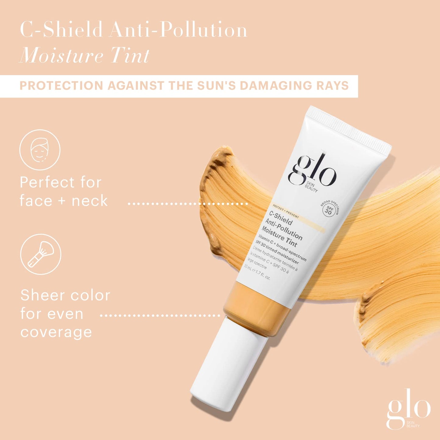 Glo Skin Beauty C-Shield Anti-Pollution Moisture Tint SPF 30, 5W-Medium – Tinted Moisturizer with SPF, Lightweight Tinted Sunscreen for Face, Vitamin C & Squalane, Dewy Sheer Coverage, All Skin Types