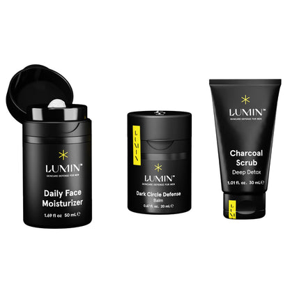 Lumin Skin Care Set Routine for Men - Burnout Buster Trio - Men's Facial Care Kit, Men's Skincare Routine For Dry Skin & Dark Circles, 2 Month Supply
