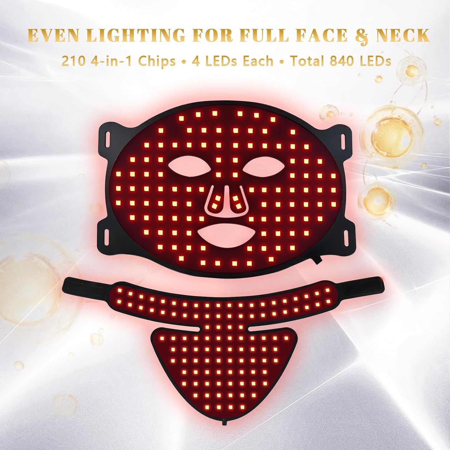 LED Red Light Therapy Mask for Face, Neck and Chest, 7 Light Modes with 850nm NIR Light, 840 Beads, IPX6 Waterproof Rechargeable At-Home Skin Care Device