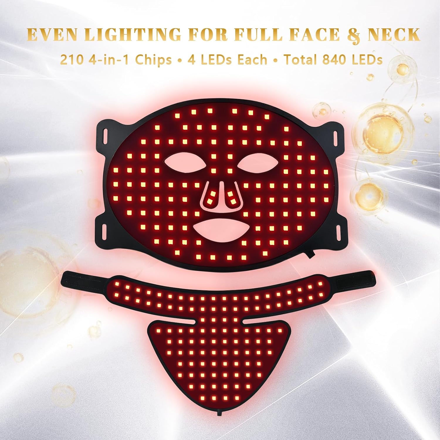 LED Red Light Therapy Mask for Face, Neck and Chest, 7 Light Modes with 850nm NIR Light, 840 Beads, IPX6 Waterproof Rechargeable At-Home Skin Care Device