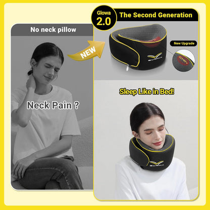 Glowa Travel Pillow, Neck Pillow for Airplane and Car. Upgrade in 2025,Wider Adjustable Range. Enhanced Front Support Effect.Cervical Pillow Function。(Black)…