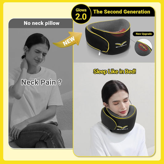 Glowa Travel Pillow, Neck Pillow for Airplane and Car. Upgrade in 2025,Wider Adjustable Range. Enhanced Front Support Effect.Cervical Pillow Function。(Black)…