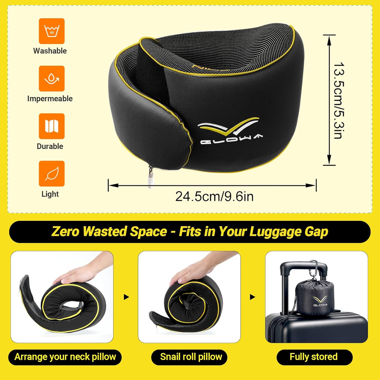 Glowa Travel Pillow, Neck Pillow for Airplane and Car. Upgrade in 2025,Wider Adjustable Range. Enhanced Front Support Effect.Cervical Pillow Function。(Black)…