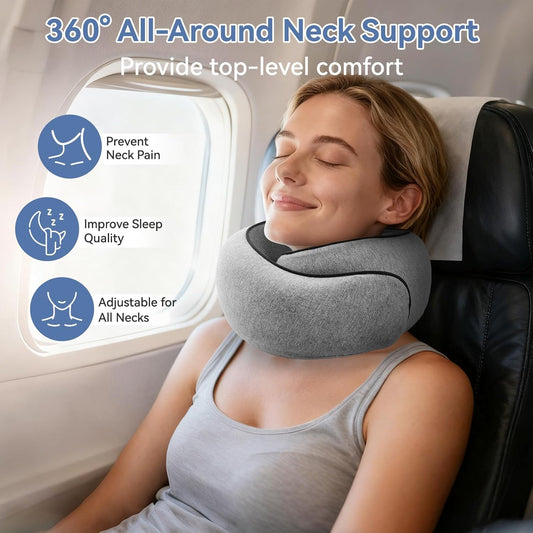 Neck Pillow Airplane, Travel Pillows for Airplanes, Memory Foam Adjustable Portable Neck Pillow for Traveling, Car Rides, and Home Use (Gray)
