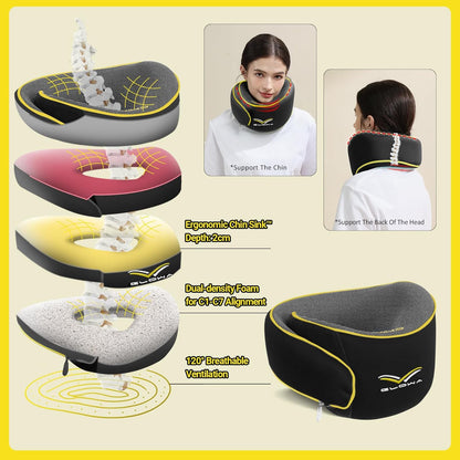 Glowa Travel Pillow, Neck Pillow for Airplane and Car. Upgrade in 2025,Wider Adjustable Range. Enhanced Front Support Effect.Cervical Pillow Function。(Black)…