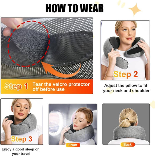 RURING Travel Pillows for Airplanes, Travel Neck Pillow Travel Pillow, Neck Pillow Airplane Memory Foam 360 Degree Support Stowable Pillows for Airplanes Offices and Cars (Dark Gray)