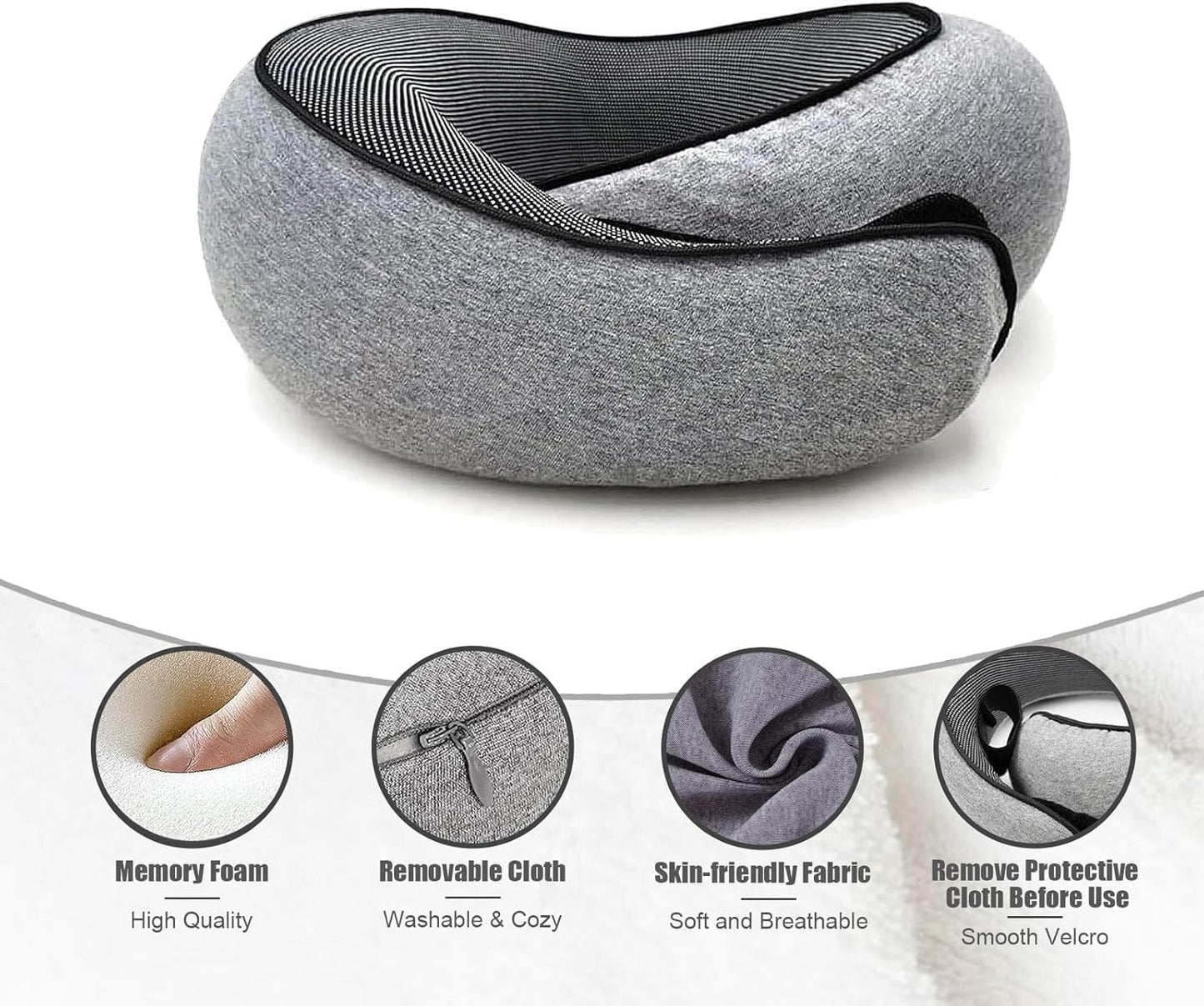 RURING Travel Pillows for Airplanes, Travel Neck Pillow Travel Pillow, Neck Pillow Airplane Memory Foam 360 Degree Support Stowable Pillows for Airplanes Offices and Cars (Dark Gray)
