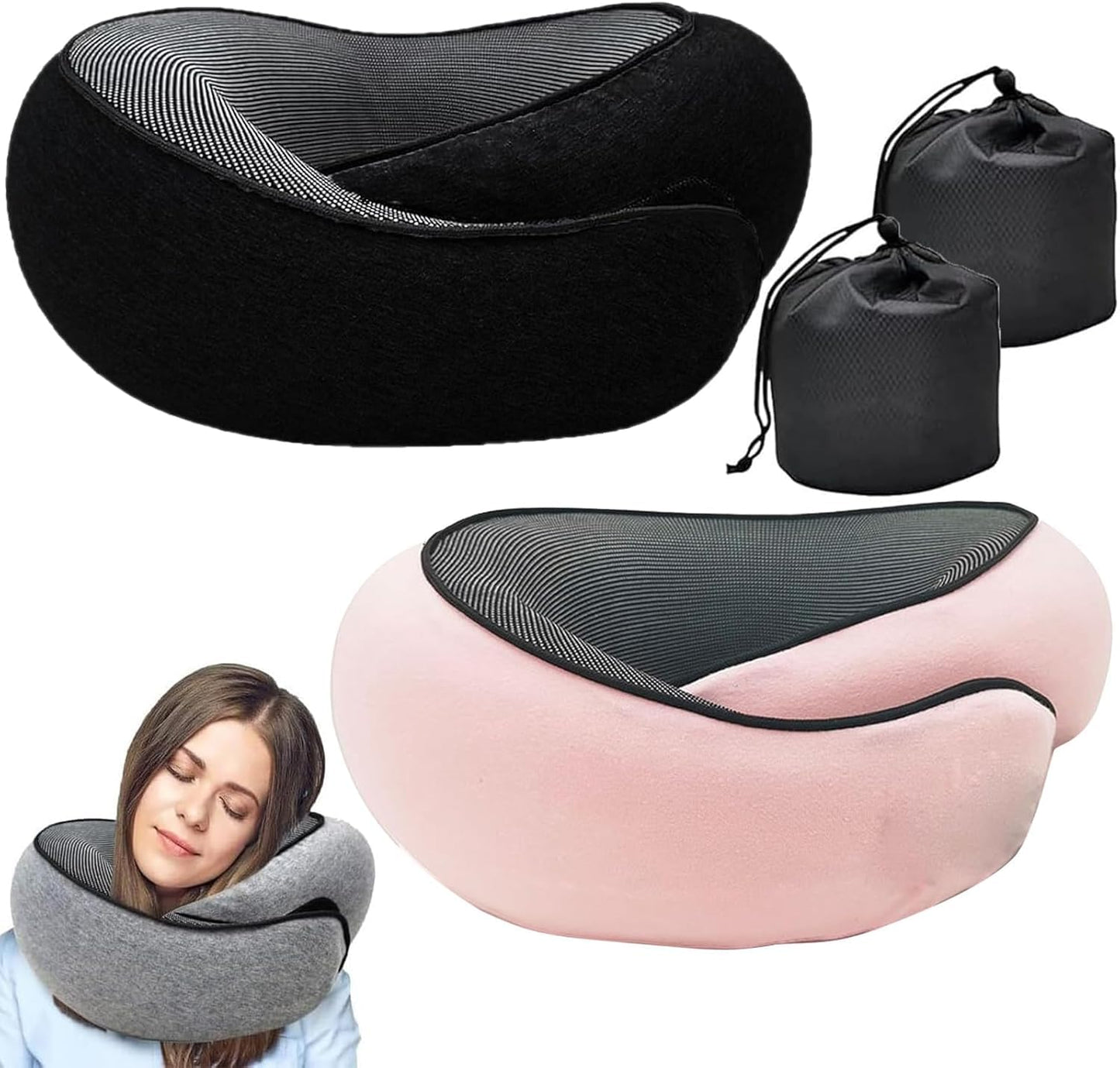 RURING Travel Pillows for Airplanes, Travel Neck Pillow Travel Pillow, Neck Pillow Airplane Memory Foam 360 Degree Support Stowable Pillows for Airplanes Offices and Cars (Dark Gray)
