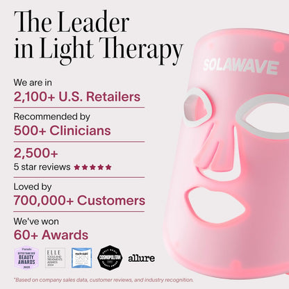 Solawave LED Light Therapy Face Mask | Red, Deep Red, Near Infrared & Amber LED Lights | Hands-Free Skincare Mask for At-Home Use | 3-Minute Sessions | Visibly Reduces Fine Lines & Wrinkles