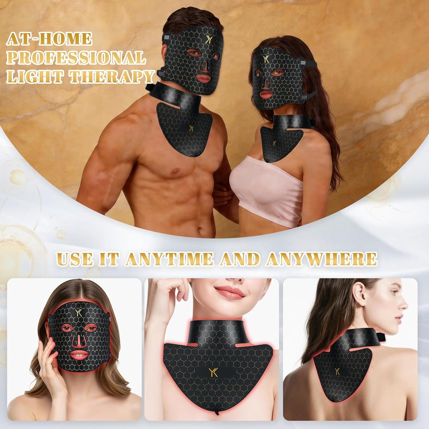 LED Red Light Therapy Mask for Face, Neck and Chest, 7 Light Modes with 850nm NIR Light, 840 Beads, IPX6 Waterproof Rechargeable At-Home Skin Care Device