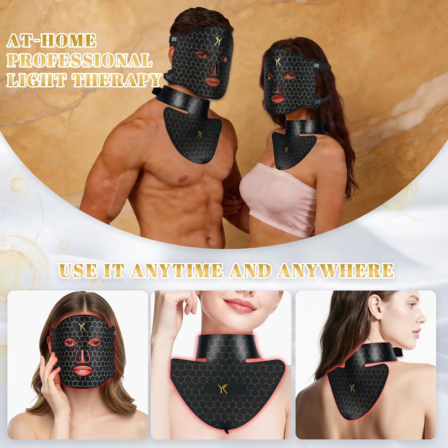 LED Red Light Therapy Mask for Face, Neck and Chest, 7 Light Modes with 850nm NIR Light, 840 Beads, IPX6 Waterproof Rechargeable At-Home Skin Care Device