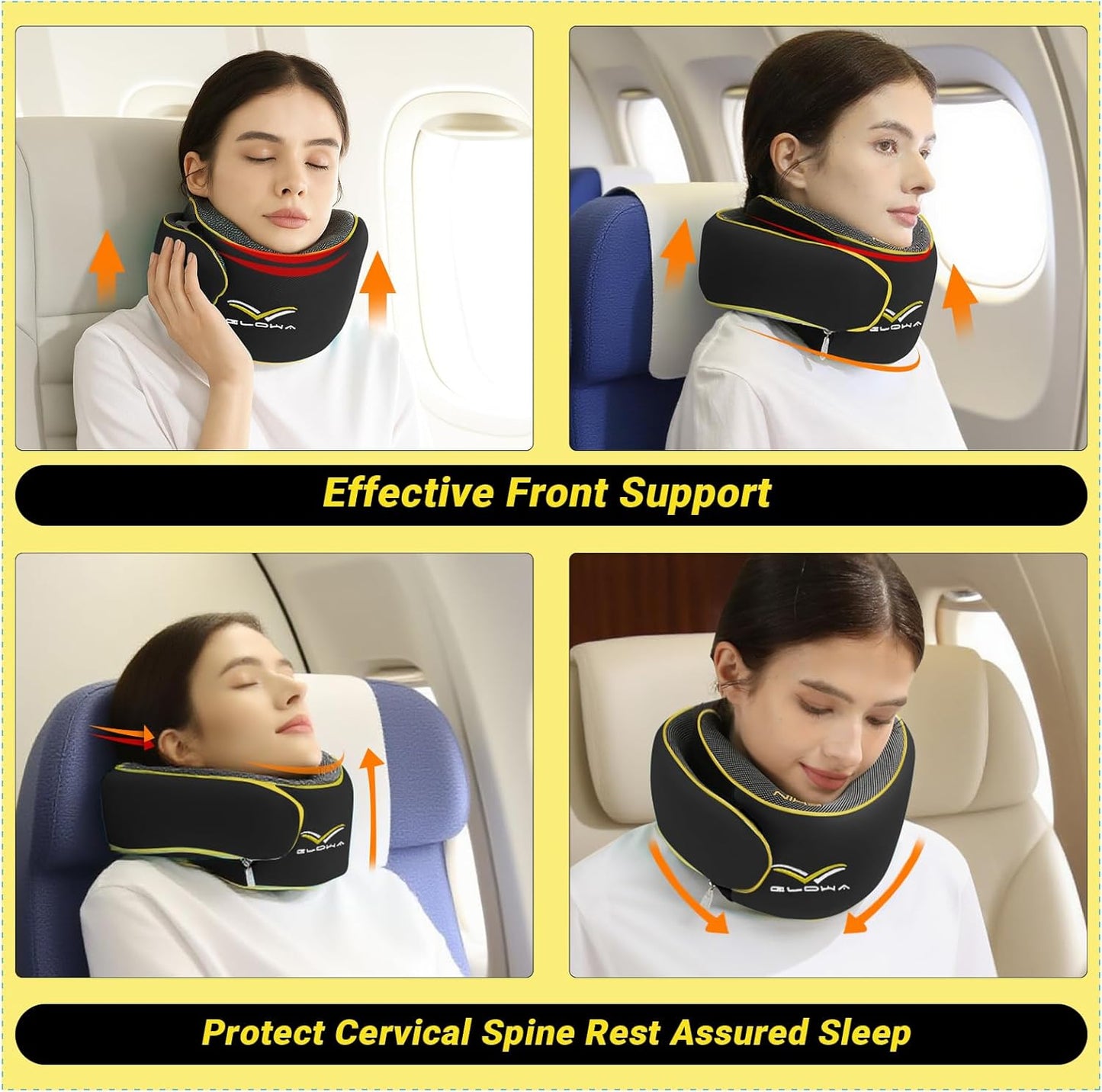 Glowa Travel Pillow, Neck Pillow for Airplane and Car. Upgrade in 2025,Wider Adjustable Range. Enhanced Front Support Effect.Cervical Pillow Function。(Black)…