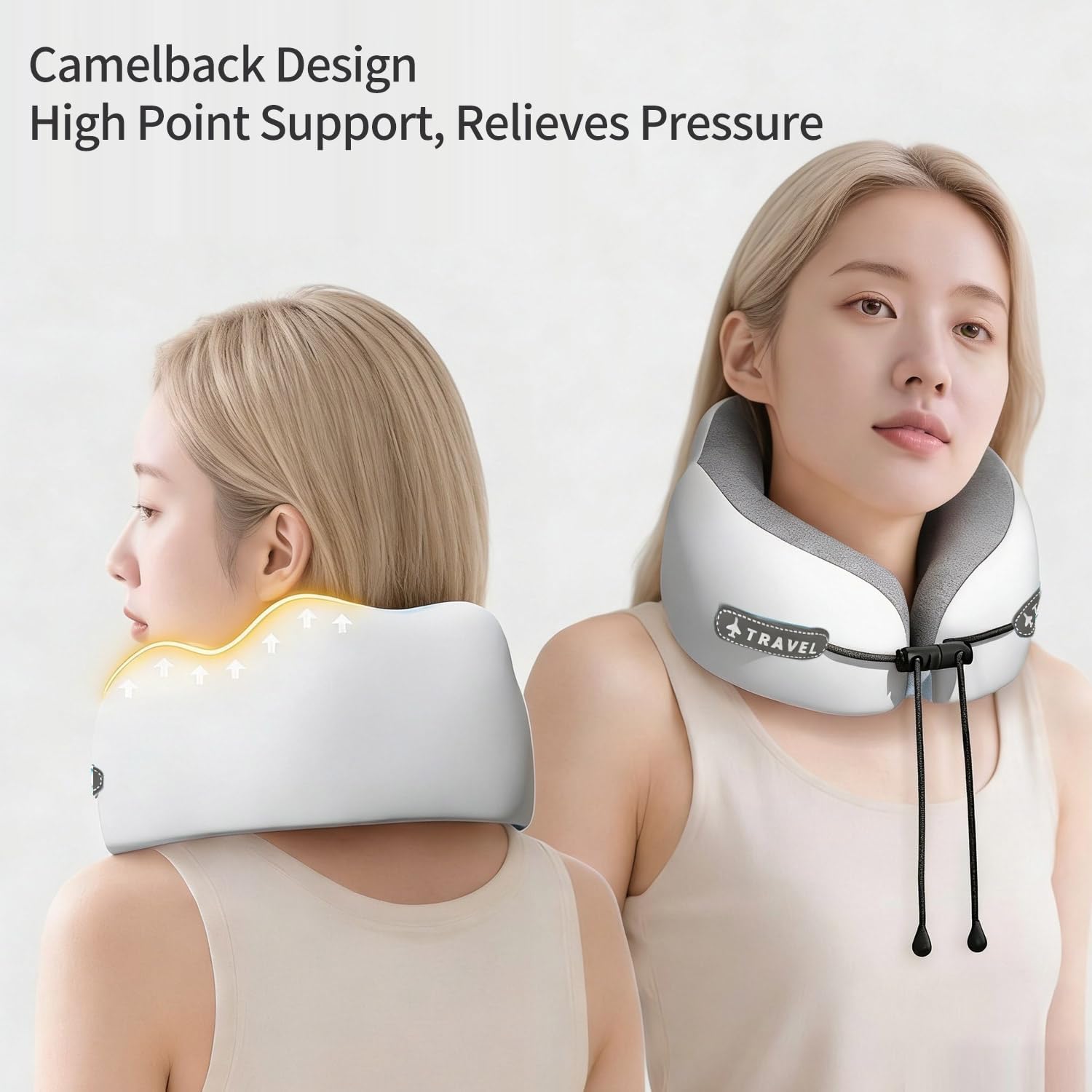 Travel Neck Pillow with Storage Case, 100% Pure Memory Foam, Airplane Head Support for Flight Sleeping, Portable, Gray (Gray Matching)