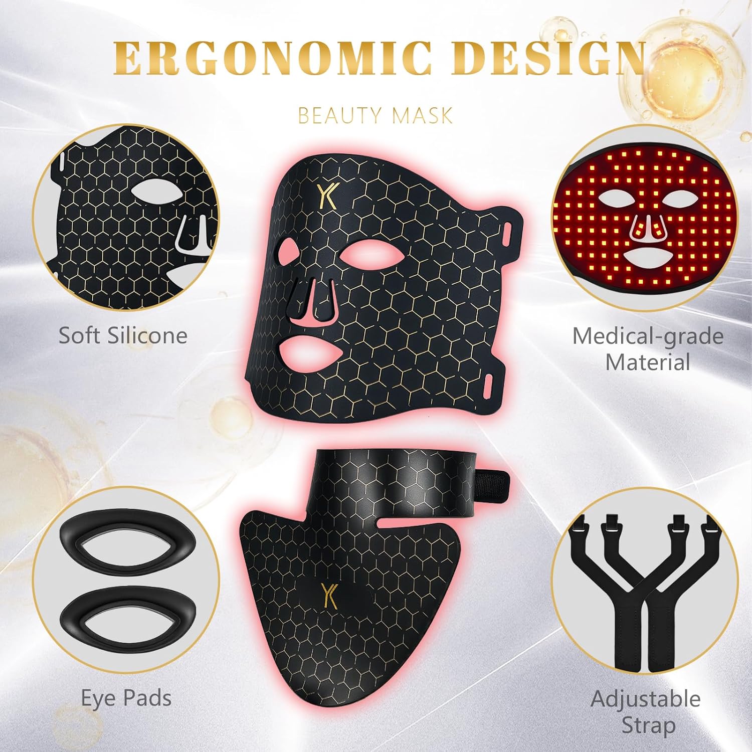 LED Red Light Therapy Mask for Face, Neck and Chest, 7 Light Modes with 850nm NIR Light, 840 Beads, IPX6 Waterproof Rechargeable At-Home Skin Care Device