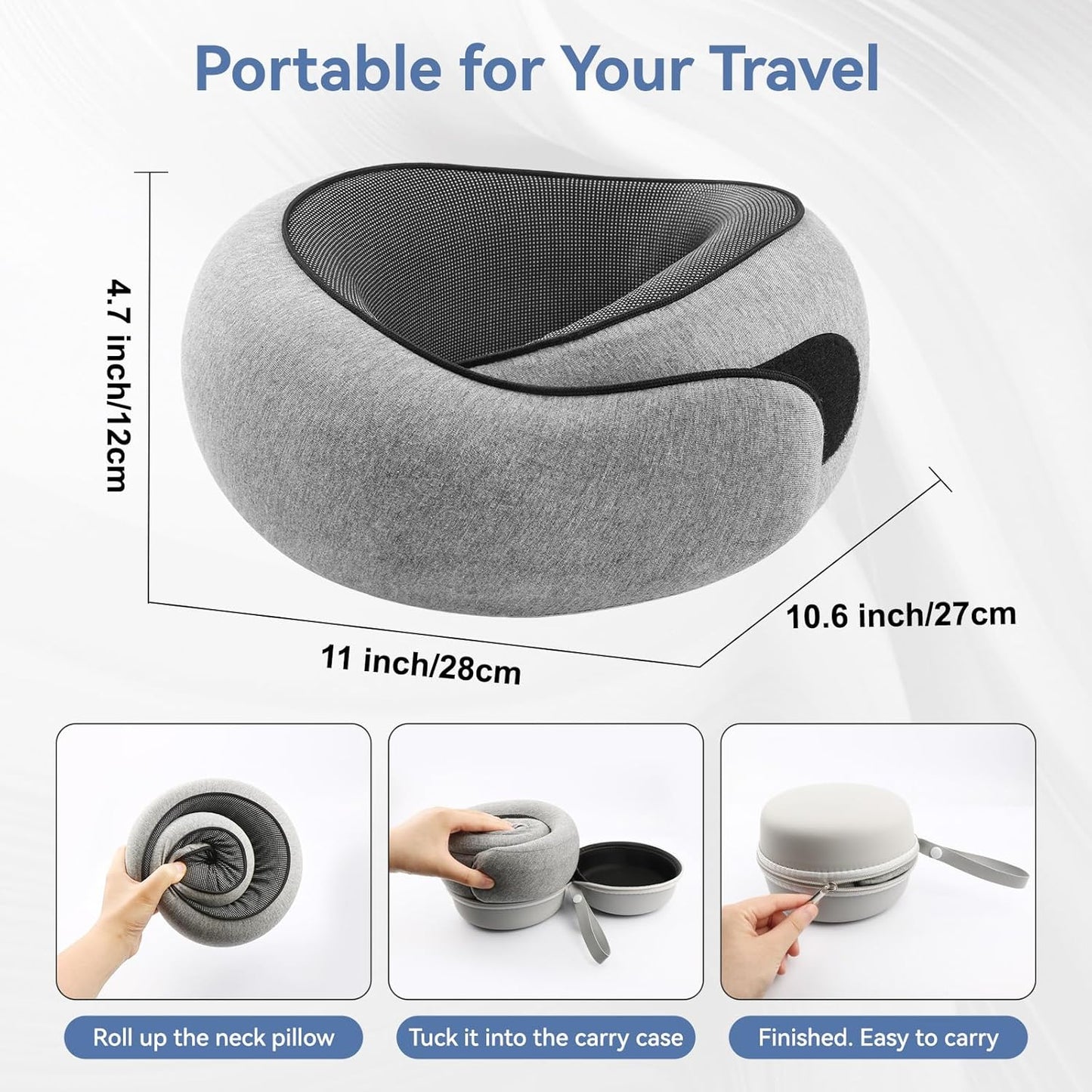 Neck Pillow Airplane, Travel Pillows for Airplanes, Memory Foam Adjustable Portable Neck Pillow for Traveling, Car Rides, and Home Use (Gray)