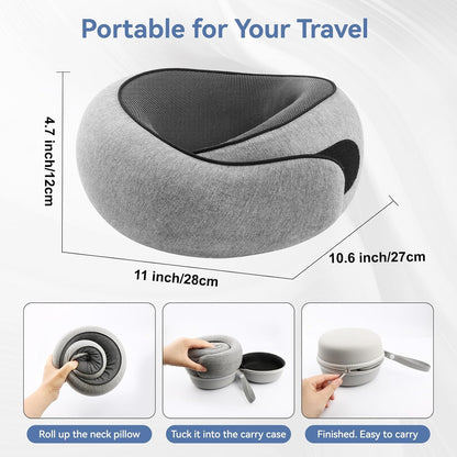 Neck Pillow Airplane, Travel Pillows for Airplanes, Memory Foam Adjustable Portable Neck Pillow for Traveling, Car Rides, and Home Use (Gray)