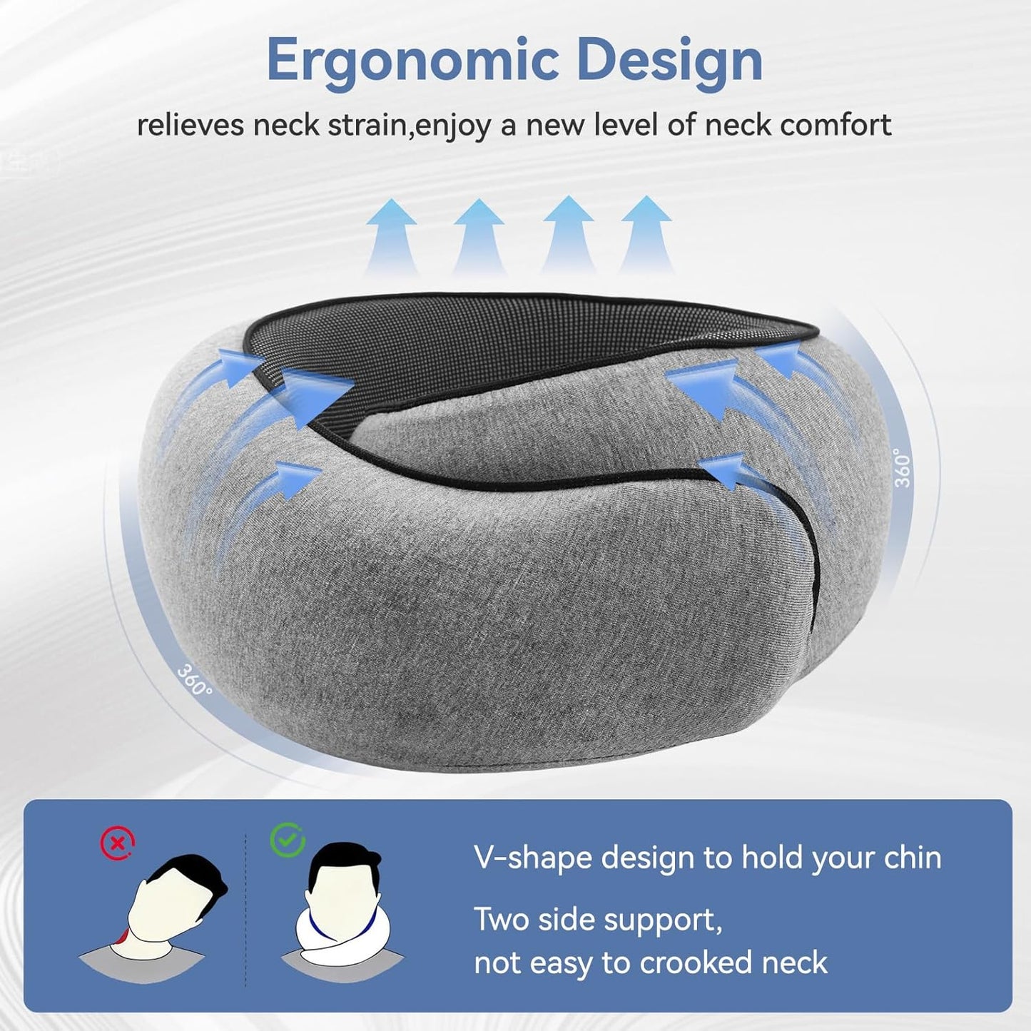 Neck Pillow Airplane, Travel Pillows for Airplanes, Memory Foam Adjustable Portable Neck Pillow for Traveling, Car Rides, and Home Use (Gray)