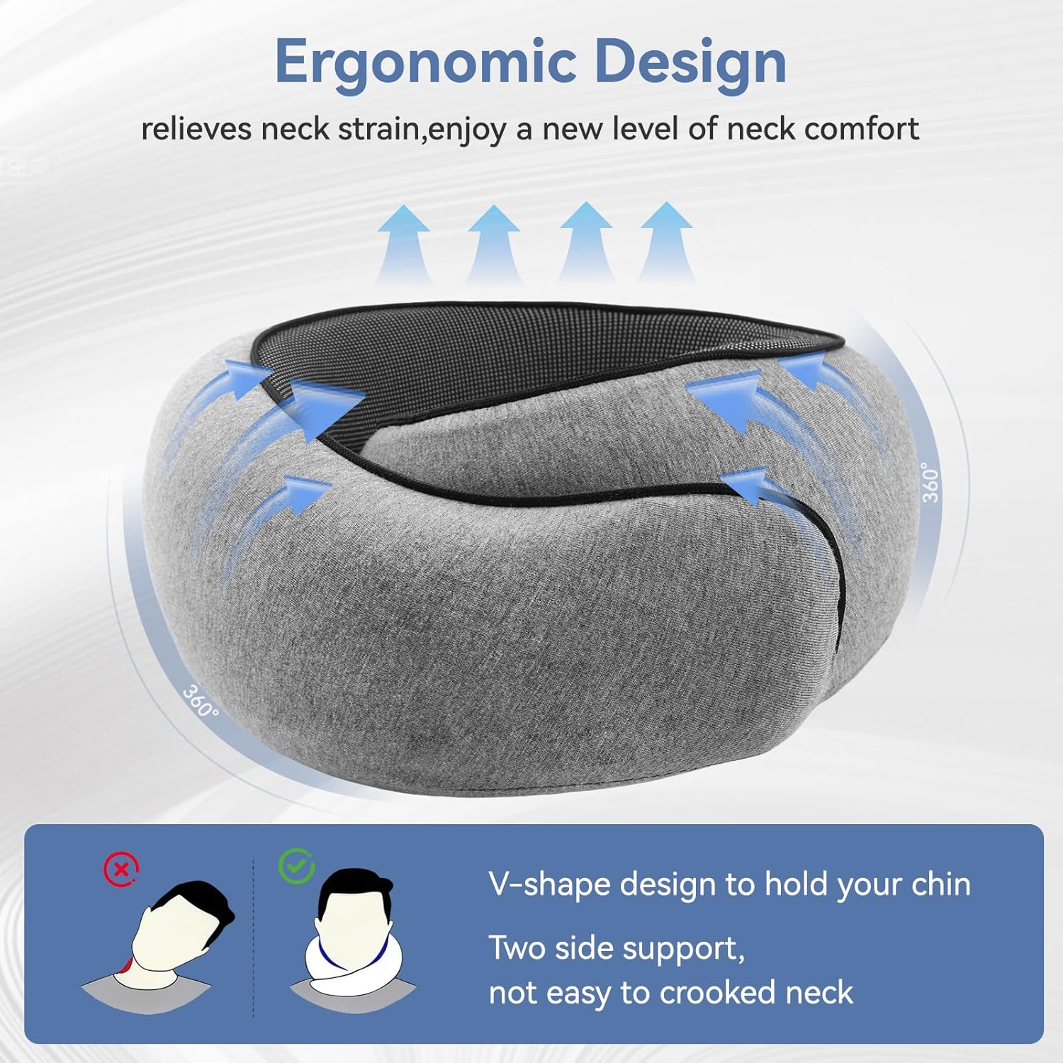 Neck Pillow Airplane, Travel Pillows for Airplanes, Memory Foam Adjustable Portable Neck Pillow for Traveling, Car Rides, and Home Use (Gray)