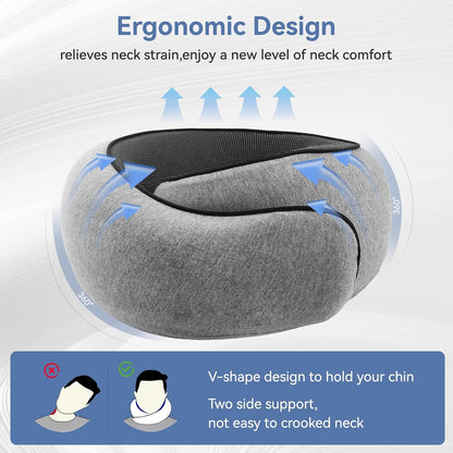 Neck Pillow Airplane, Travel Pillows for Airplanes, Memory Foam Adjustable Portable Neck Pillow for Traveling, Car Rides, and Home Use (Gray)