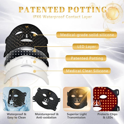 LED Red Light Therapy Mask for Face, Neck and Chest, 7 Light Modes with 850nm NIR Light, 840 Beads, IPX6 Waterproof Rechargeable At-Home Skin Care Device